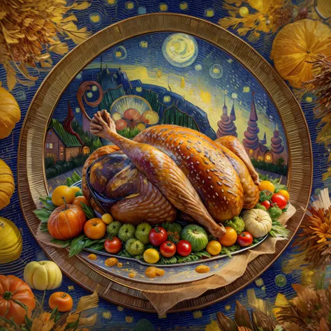 (tmasterpiece),（ultra - detailed: 1.3），Best quality，（Sparkling: 1.2），（Dream World:1.4），(Van Gogh style turkey platter: 1.5),（the...