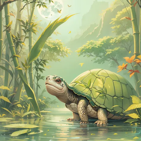 （anthropomorphic turtle：1.4），（Full body shot），（China - 1 cute Chelonoidis &#39;galapagoensis&#39;，Hanfu，Stand on two feet，moon f...