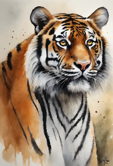Drawing, a tiger, nature, pastels, by Harry Bush, James Montgomery Flagg, Louis van Baarle, Jim French and Ross, detailed realis...