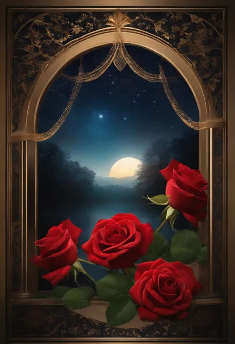 (best quality,4k,8k,highres,masterpiece:1.2),ultra-detailed,realistic,red rose,glimmering galaxy,starlight,illustration,velvet t...
