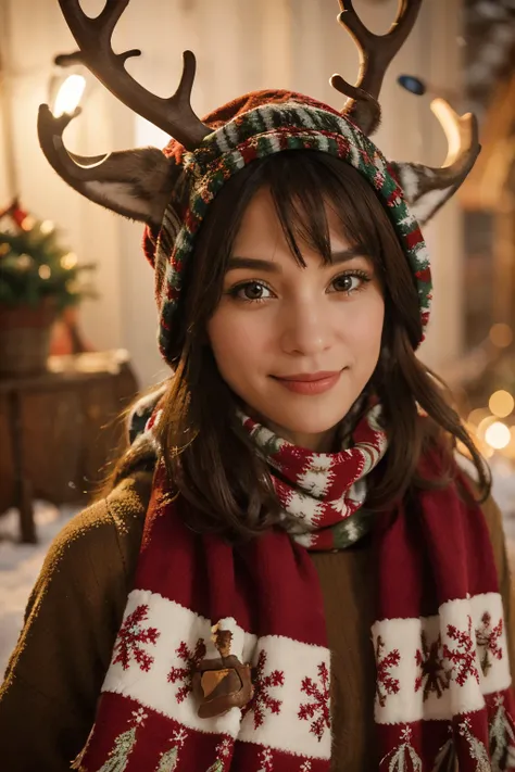 starring adorable reindeers dressed in festive scarves and hats. Ensure the print conveys a feeling of warmth, coziness, and typ...