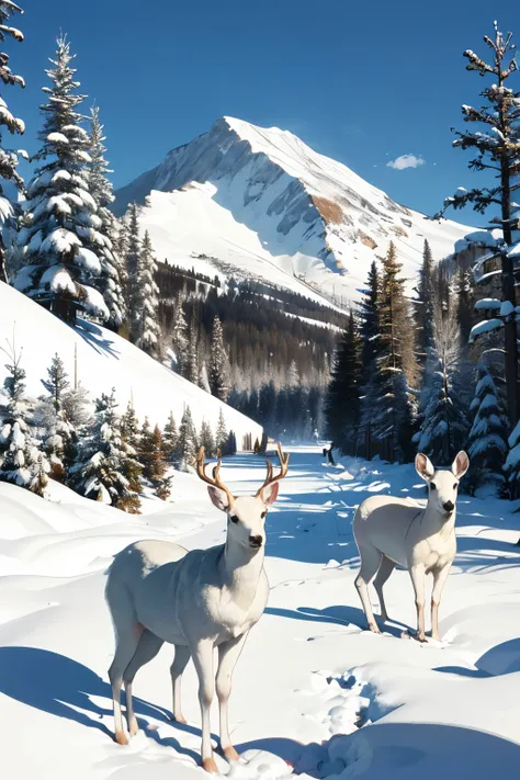 ventania，snow mountains，rios，White deer