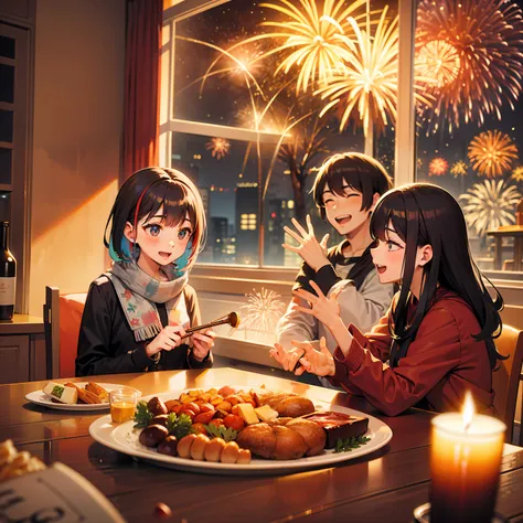 famiglia，Dinner，Fireworks outside the window，It will snow in winter，Evening music，rejoice，perfectquality，Clear focutremely color...