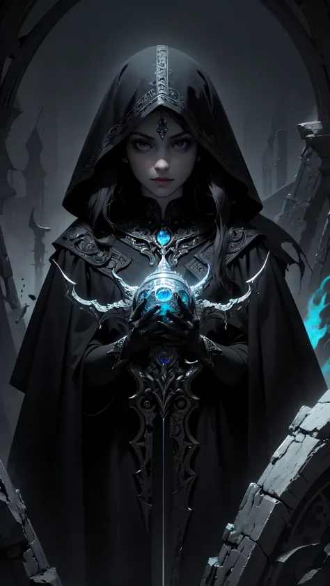 （hoang lap，A high resolution，hyper detailled），Black Soul theme，Off-white，big sword，Fur trimmed cape，coyote，Background of details...