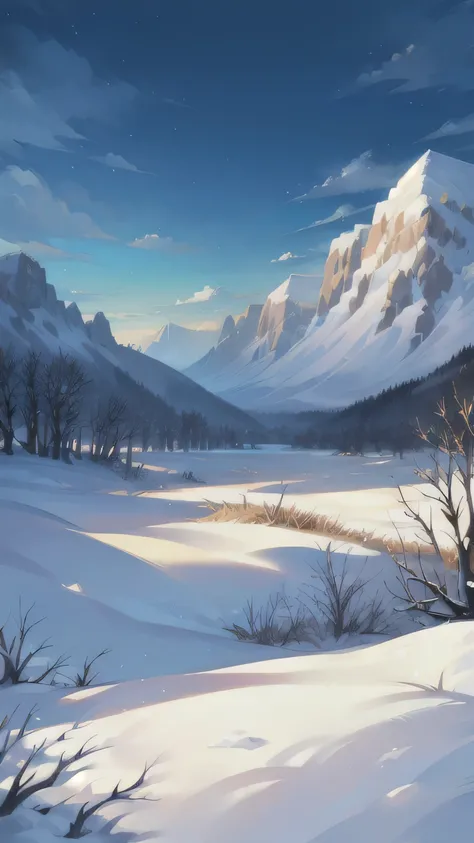 national style，countryside，landscape，Xiaoqiao，snow day，landscape painting，anime style，masterpiece，high quality