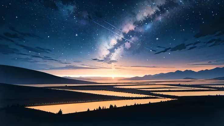 masterpiece, Highest quality, landscape, No humans, sorrow, oil (Moderate) False Sky, There are multiple fake stars falling from...