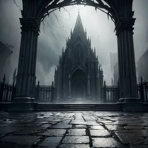 A lonely, gloomy gate shrouded in a melancholic atmosphere, (best quality,4k,8k,highres,masterpiece:1.2),ultra-detailed,(realist...