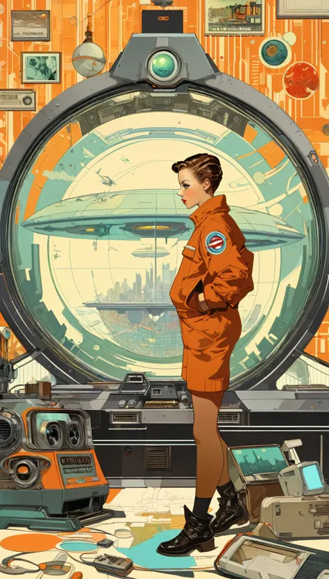 8k,wallpaper,A cyberpunk worldview depicted in the style of Norman Rockwell,Retro-future,Vintage,Graphic Illustration,Detailed 2...