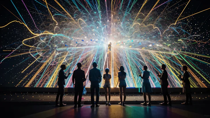 Colorful figures connected by lines illustrating social media networks and interactions