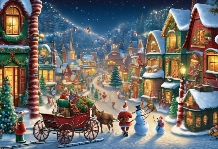 a picture of a christmas village scene with Santa claus and his sleigh, Krzysztof Boguszewskiによるジグソーパズル , シャッターストック,   naive art...