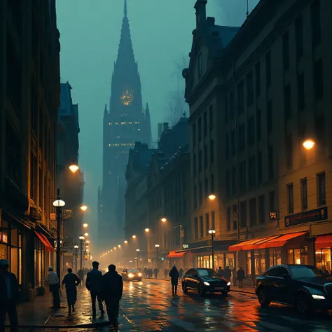 (( highest quality)), (( Masterpiece)), ( Details), Building district ,Rainy Town