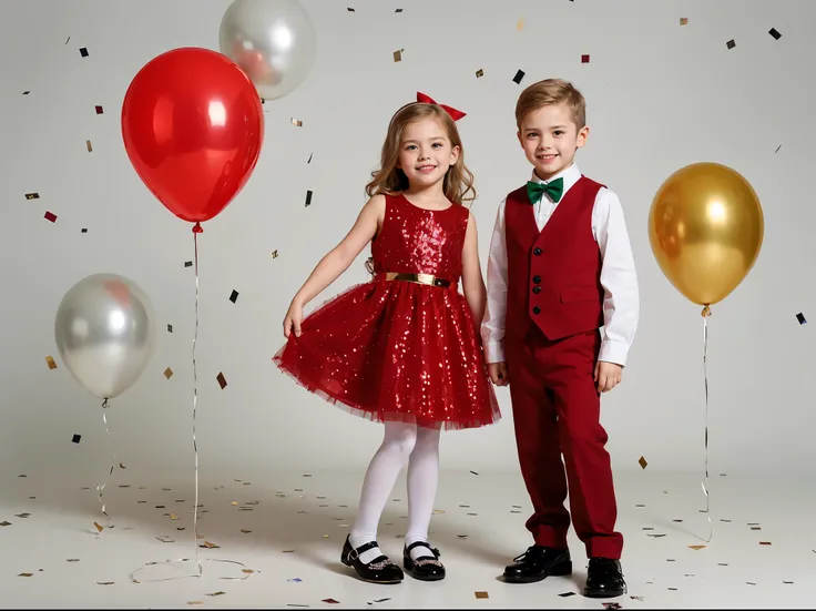  This picture shows two young European and American children（full body），Age 6-， One looks like a girl， Another is a boy，Pose for...