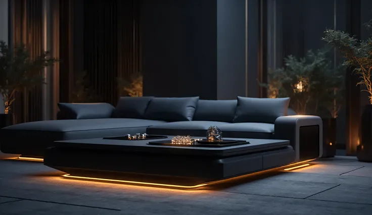 an 3d drawing of smart furniture like ambience light, with dark tone
